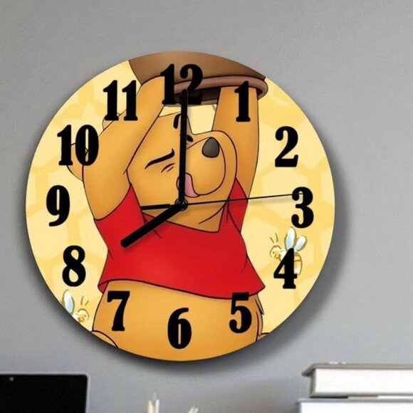 Winnie the Pooh Wall Clock Analog Quartz Round 10” Red Yellow - Picture 5 of 16